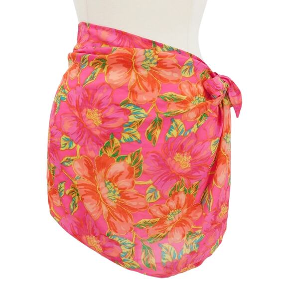 Beach Riot Pink Tropical Hibiscus Floral‎ Sarong Wrap Skirt Cover-Up Size OS - Picture 1 of 3